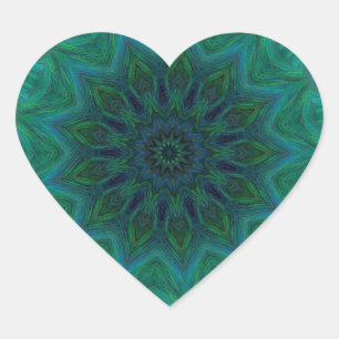 Shades of Emerald Green Mandala Pattern Heart Sticker