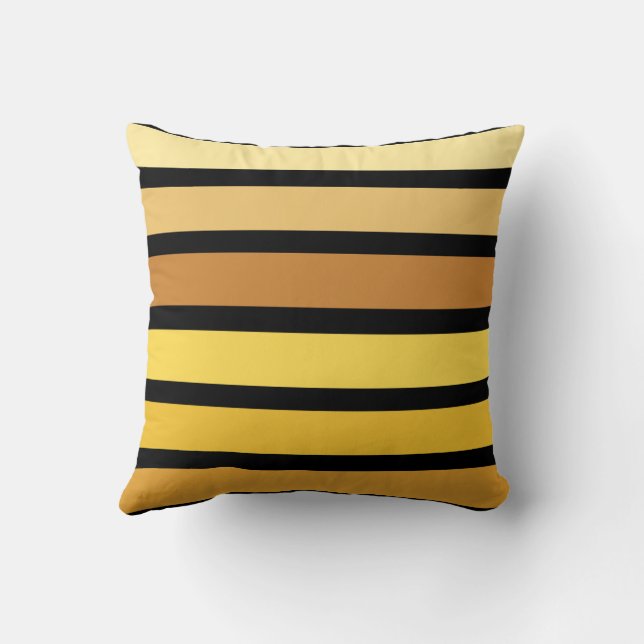Shades Of Golden Yellow Stripes On Black  Throw Pillow (Back)