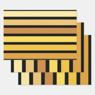 Shades Of Golden Yellow Stripes On Black  Wrapping Paper Sheet