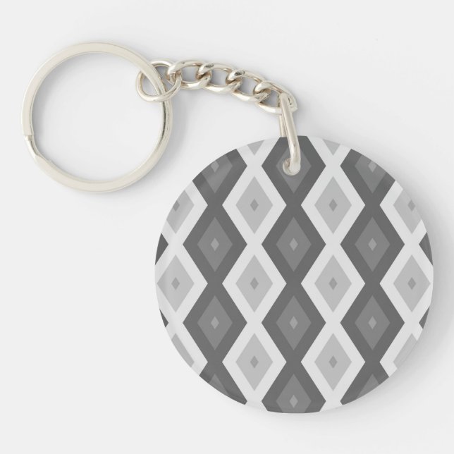 Shades of gray diamond pattern keychain (Front)