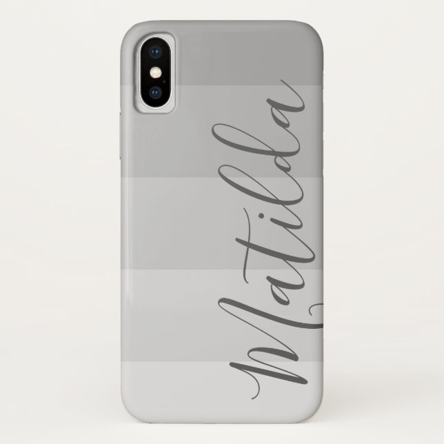 Shades of gray Ombre Stripe Personalized Name Case-Mate iPhone Case (Back)