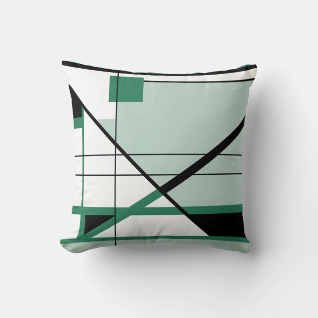 Shades of Green Black White Geometric Abstract Throw Pillow (Front)