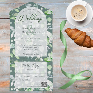 Shades of Green Country Floral QR Code All In One Invitation