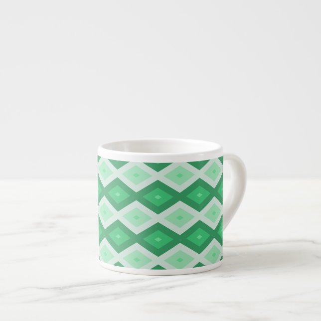 Shades of green diamond pattern espresso cup (Front Right)