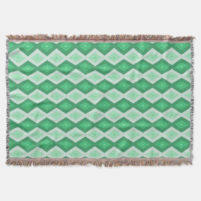 Shades of green diamond pattern throw blanket (Front)