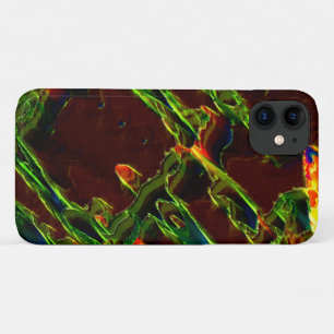 Shades of green drained in flame of fire iPhone 11 case