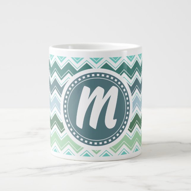 Shades of Green Elegant Chevron Pattern Large Coffee Mug (Front)