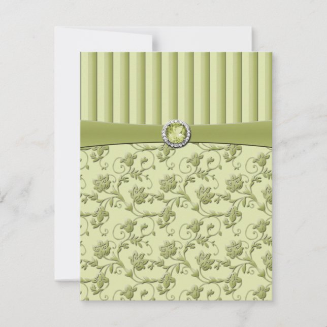 Shades of Green Floral Stripe R.S.V.P. Card (Front)