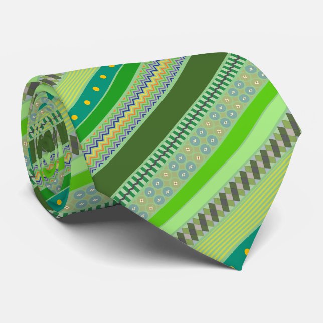 Shades of Green Fun, Colourful, Graphic Stripes Tie (Rolled)