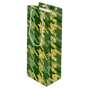 SHADES OF GREEN & GOLD IRISH HOUNDSTOOTH PATTERN WINE GIFT BAG