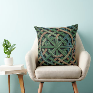 SHADES OF GREEN IRISH CELTIC KNOTS THROW PILLOW