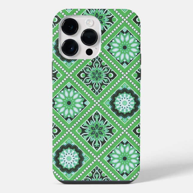 SHADES OF GREEN MANDALA PATTERNS iPhone CASE (Back)