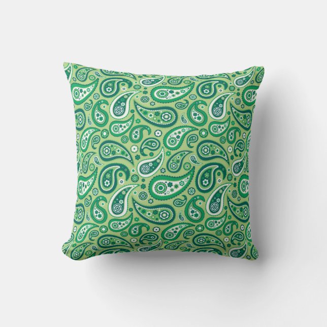Shades of Green Paisley Pattern Throw Pillow (Front)