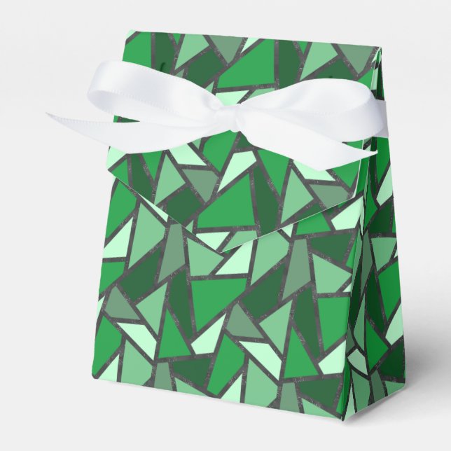 Shades of green stained glass pattern favor box (Front Side)