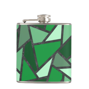 Shades of green stained glass pattern hip flask