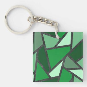 Shades of green stained glass pattern keychain
