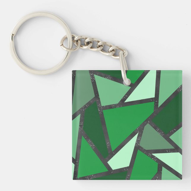 Shades of green stained glass pattern keychain (Front)