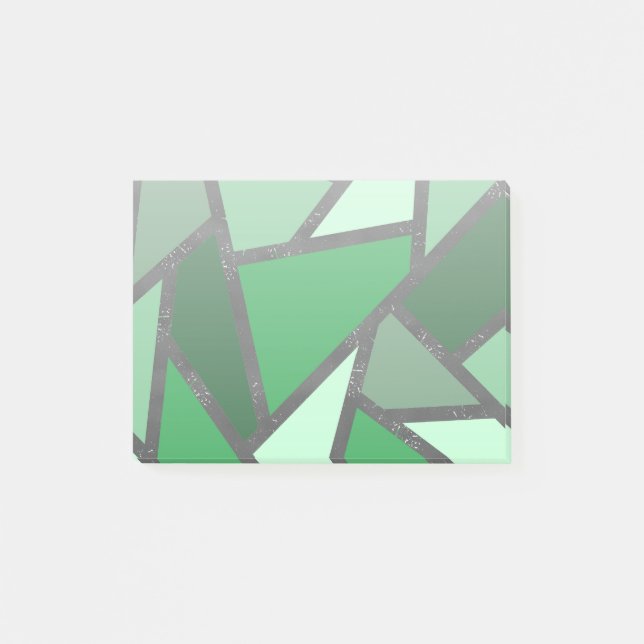 Shades of green stained glass pattern post-it notes (Front)