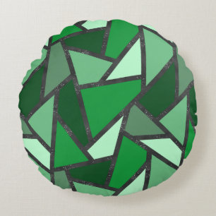 Shades of green stained glass pattern round pillow