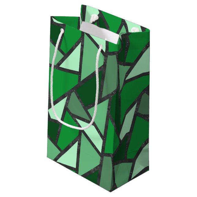Shades of green stained glass pattern small gift bag (Back Angled)
