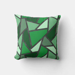 Shades of green stained glass pattern throw pillow