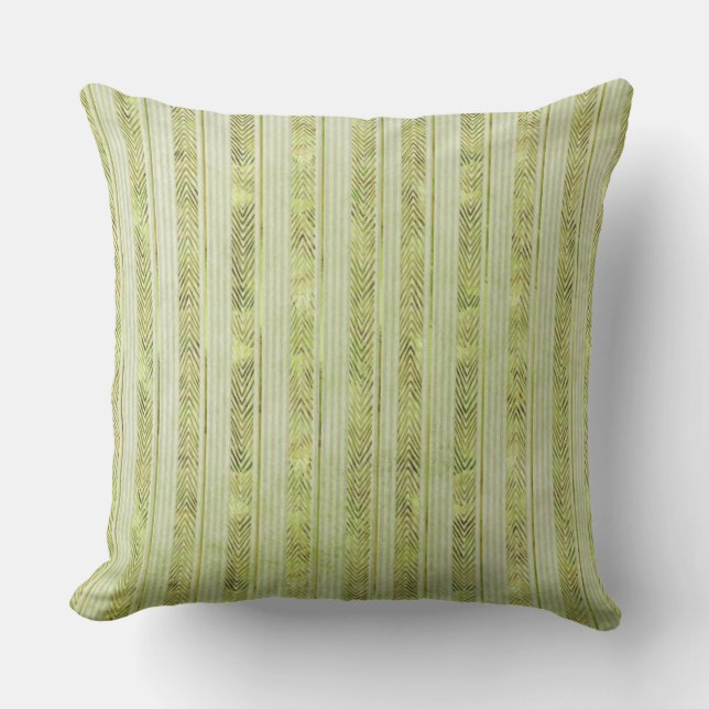 SHADES OF GREEN WITH BRANCHES LEAVES & STRIPES THROW PILLOW (Front)