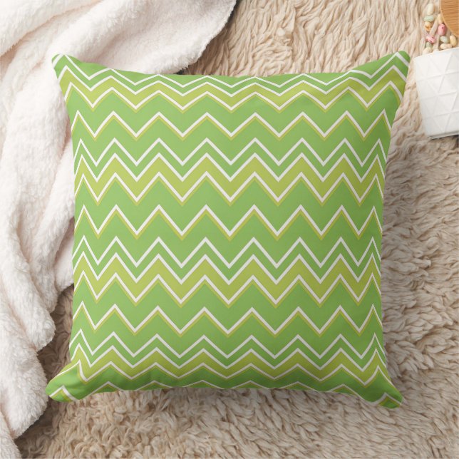 Shades of Green Zig Zag Chevron Pattern Throw Pillow (Blanket)