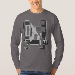 Shades of Grey Abstract Cubist Geometric Design T-Shirt
