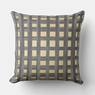 Shades of Grey and Yellow Plaid Outdoor Pillow