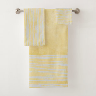 Shades of Grey and Yellow Striped Pattern Bath Towel Set