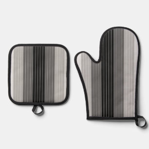 Shades of Grey Black White Striped Oven Mitt & Pot Holder Set