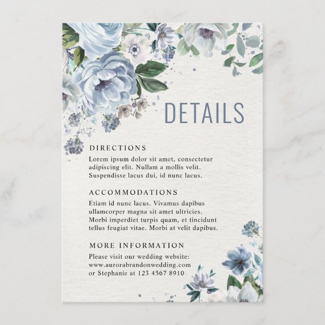 Shades of Grey Dusty Blue Winter Rustic Wedding    Enclosure Card (Front)