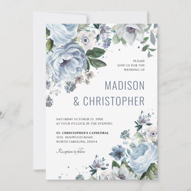 Shades of Grey Dusty Blue Winter Rustic Wedding    Invitation (Front)