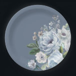 Shades of Grey Dusty Blue Winter Rustic Wedding Pa Paper Plate<br><div class="desc">Elegant floral winter wedding plate features elegant grey and icy blue watercolor flower bouquet frosty-hued greenery. Please contact me for any help in customization or if you need any other product with this design.</div>