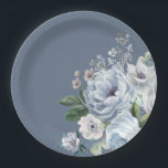 Shades of Grey Dusty Blue Winter Rustic Wedding Pa Paper Plate<br><div class="desc">Elegant floral winter wedding plate features elegant grey and icy blue watercolor flower bouquet frosty-hued greenery. Please contact me for any help in customization or if you need any other product with this design.</div>