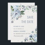 Shades of Grey Dusty Blue Winter Rustic Wedding Save The Date<br><div class="desc">Elegant floral winter wedding save the date card features elegant grey and icy blue watercolor flower bouquet frosty-hued greenery. Please contact me for any help in customization or if you need any other product with this design.</div>