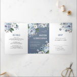 Shades of Grey Dusty Blue Winter Rustic Wedding Tr Tri-Fold Announcement<br><div class="desc">Elegant floral winter wedding invitation features elegant grey and icy blue watercolor flower bouquet frosty-hued greenery. Please contact me for any help in customization or if you need any other product with this design.</div>