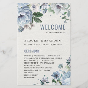 Shades of Grey Dusty Blue Winter  Wedding Program