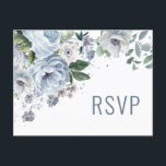 Shades of Grey Dusty Blue Winter  Wedding RSVP Pos Postcard<br><div class="desc">Elegant floral winter wedding RSVP postcard features elegant grey and icy blue watercolor flower bouquet frosty-hued greenery. Please contact me for any help in customization or if you need any other product with this design.</div>