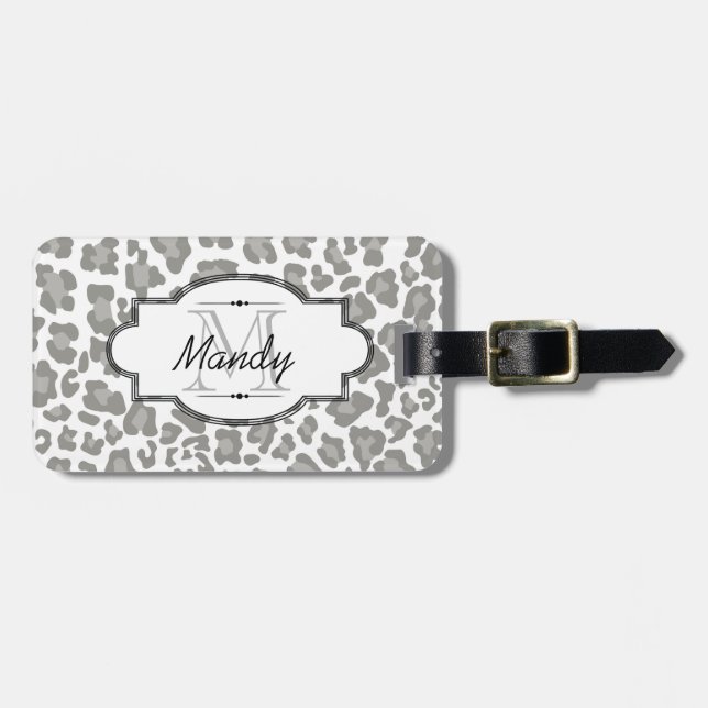 Shades of Grey Leopard Print Luggage Tag (Front Horizontal)
