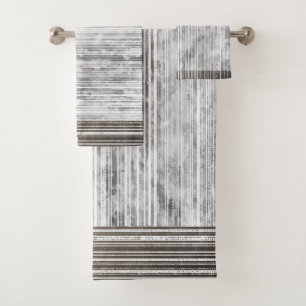 Shades of Grey Marble & Stripe Pattern Bath Towel Set