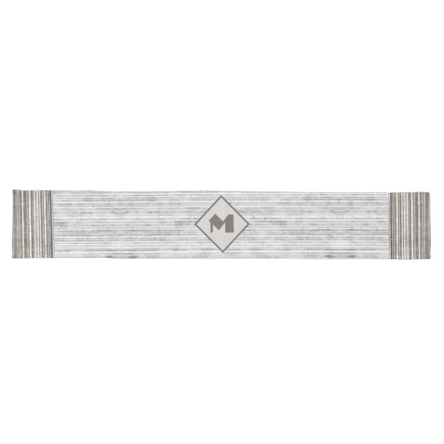 Shades of Grey Marble & Stripe Pattern Monogram Long Table Runner (Horizontal)