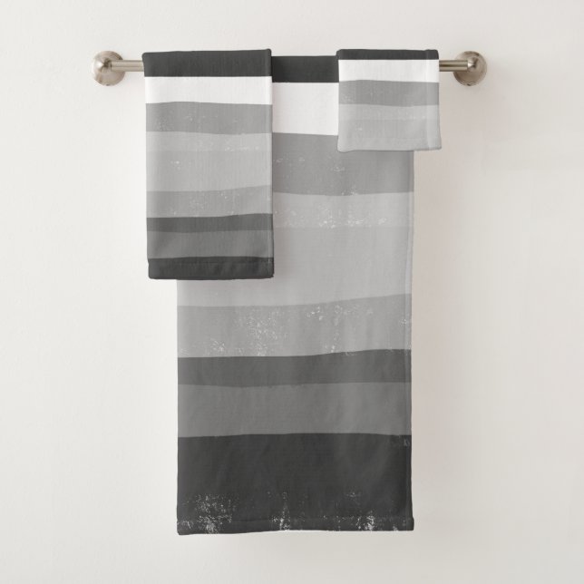 Shades of Grey Stripes Lines Abstract Pattern Bath Towel Set (Insitu)