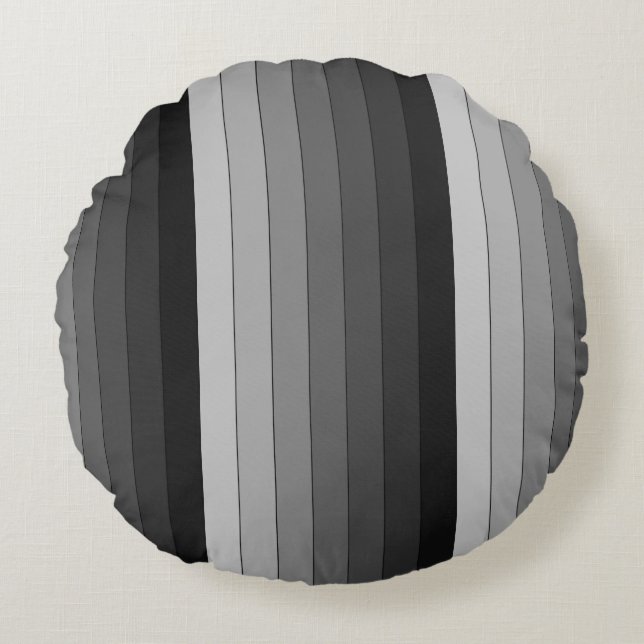 Shades of Grey Stripes Pattern Elegant Round Pillow (Front)