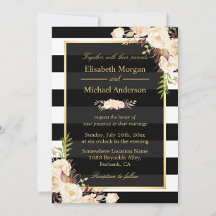Shades of Ivory Floral Stripes Winter Wedding Invitation
