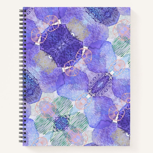 Shades of Lavender and Green Abstract Flowers Notebook (Front)