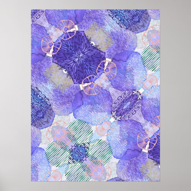 Shades of Lavender and Green Abstract Flowers  Poster (Front)