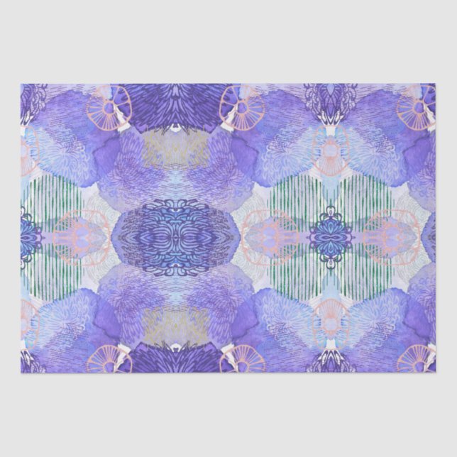 Shades of Lavender and Green Abstract Flowers  Tis Tissue Paper (Front)