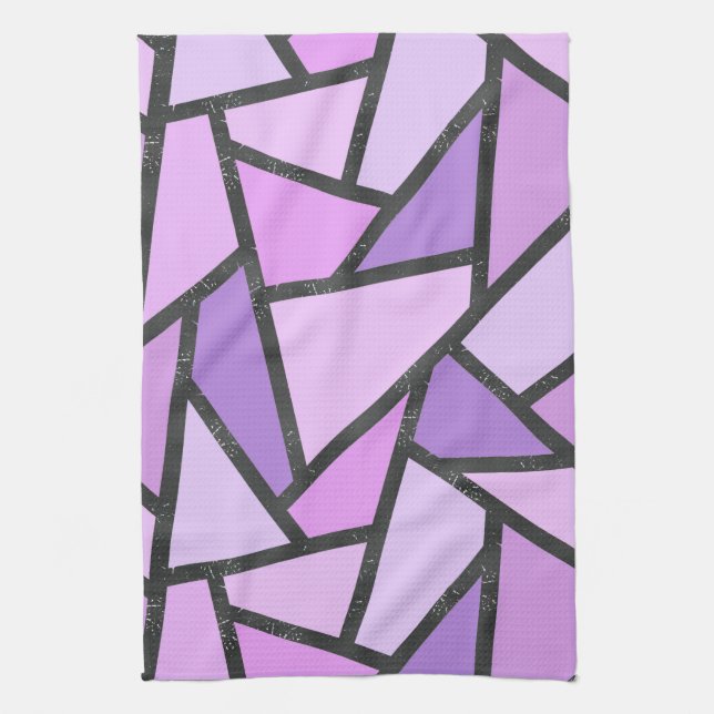 Shades of lilac stained glass pattern kitchen towel (Vertical)