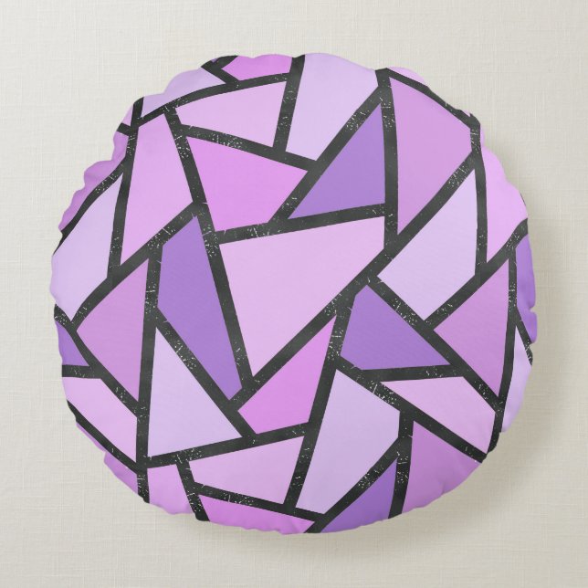 Shades of lilac stained glass pattern round pillow (Front)